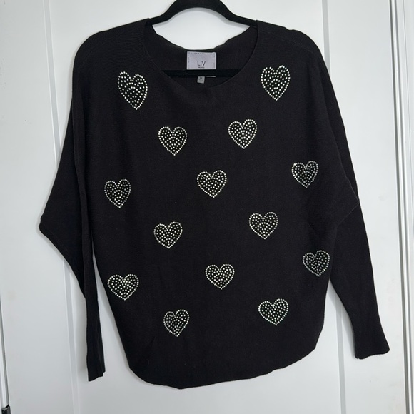Liv Milano Black Heart Rhinestone Sweater - M - Picture 1 of 5